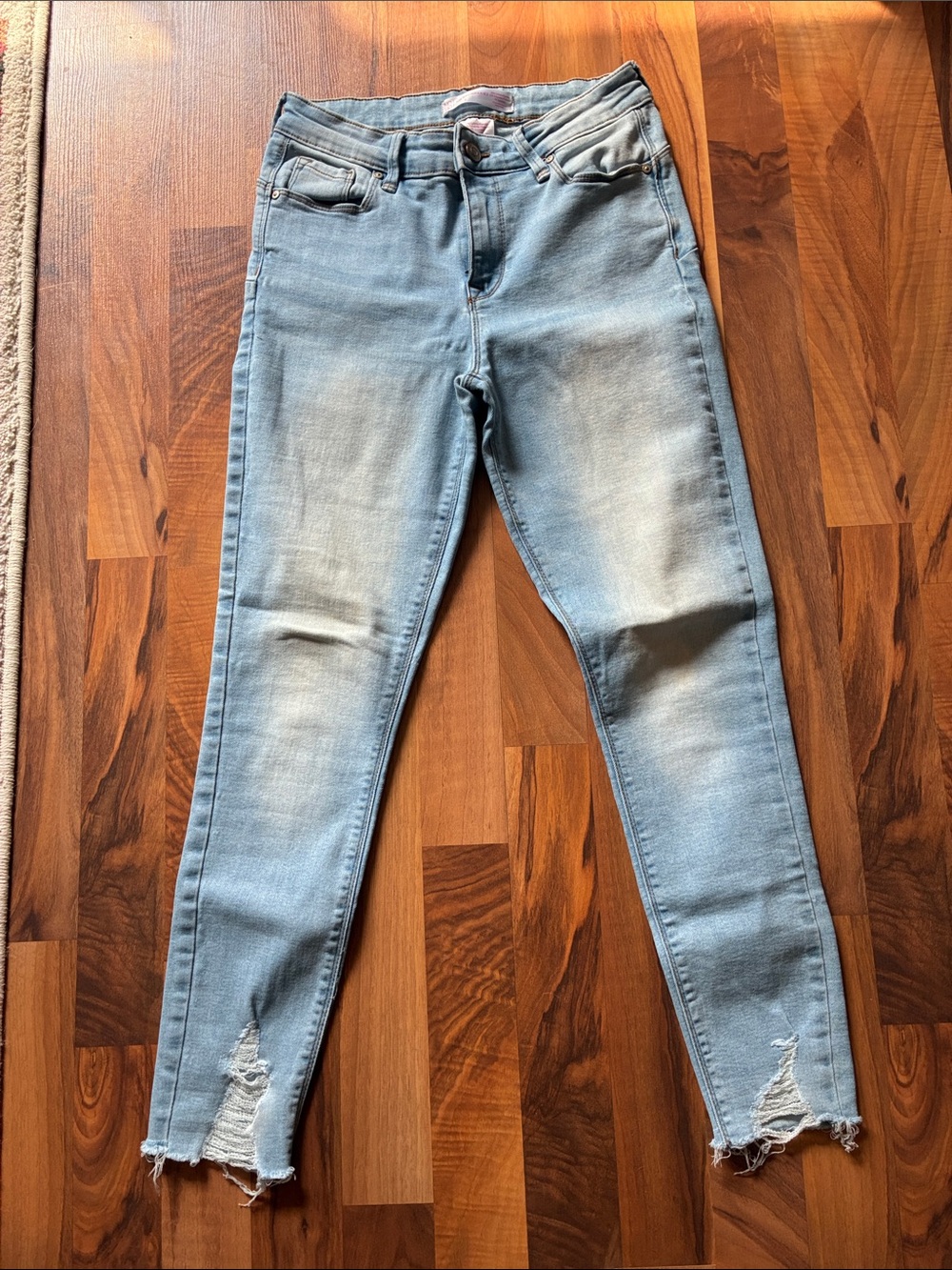 No Boundaries Light Blue Skinny Jeans with Distressed Ankles
